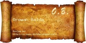 Orowan Balda névjegykártya